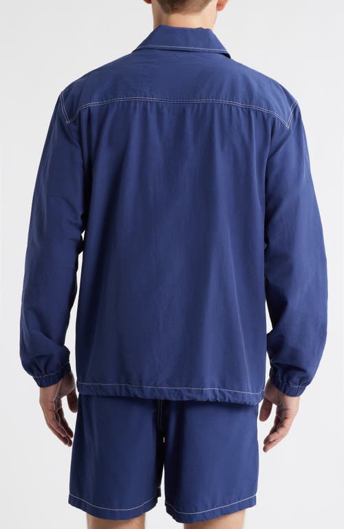Brooklyn Industries Loose Fit Cotton & Nylon Snap-up Jacket In Blue