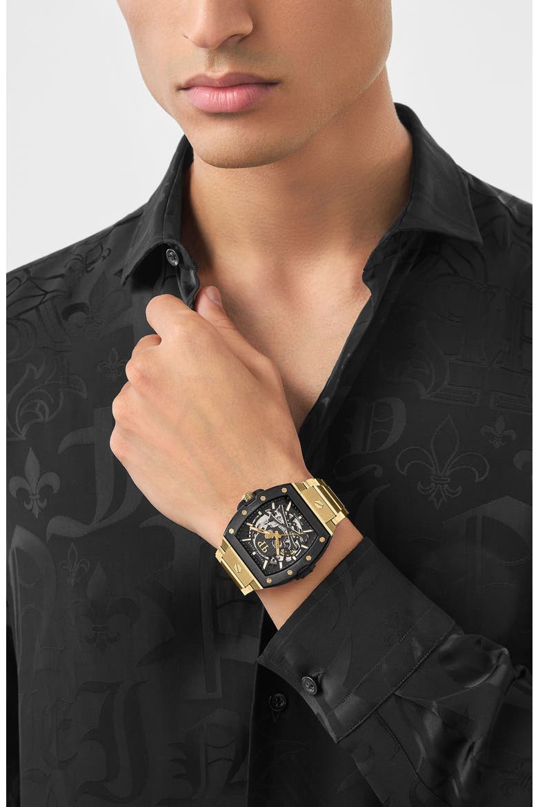 The $keleton 2.0 Automatic Goldtone Bracelet Watch, 44mm, Alternate, color, IP YELLOW GOLD