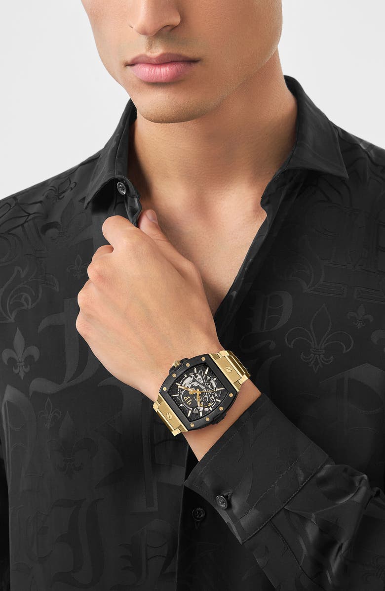 PHILIPP PLEIN The $keleton 2.0 Automatic Goldtone Bracelet Watch, 44mm, Alternate, color, Ip Yellow Gold