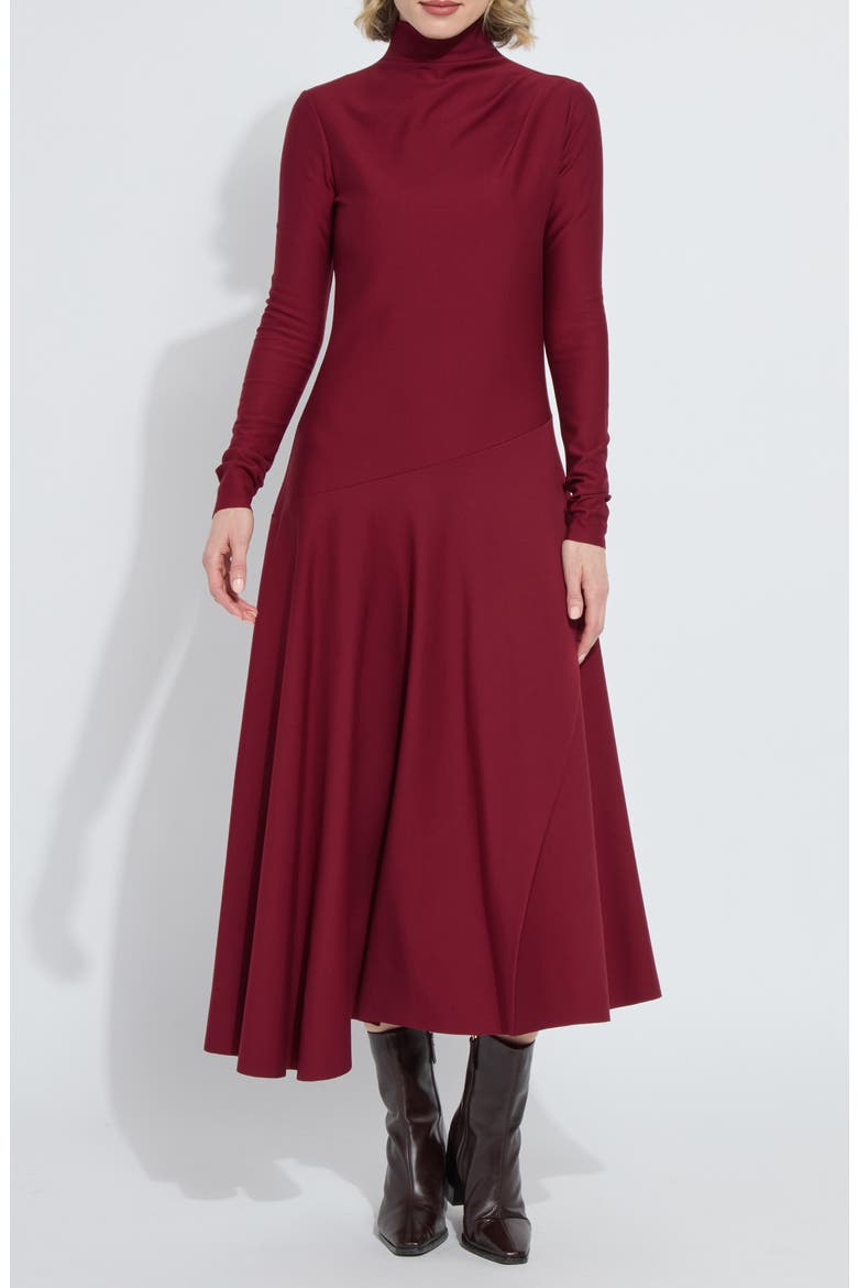 Yaritza Asymmetric Long Sleeve Maxi Dress, Main, color, RED NIGHT