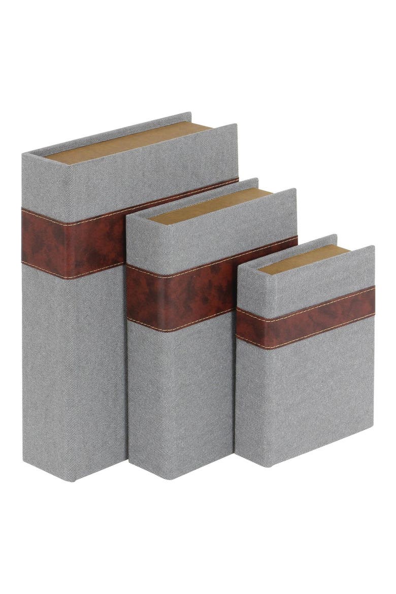 Set of 3 Faux Book Boxes, Main, color, GRAY