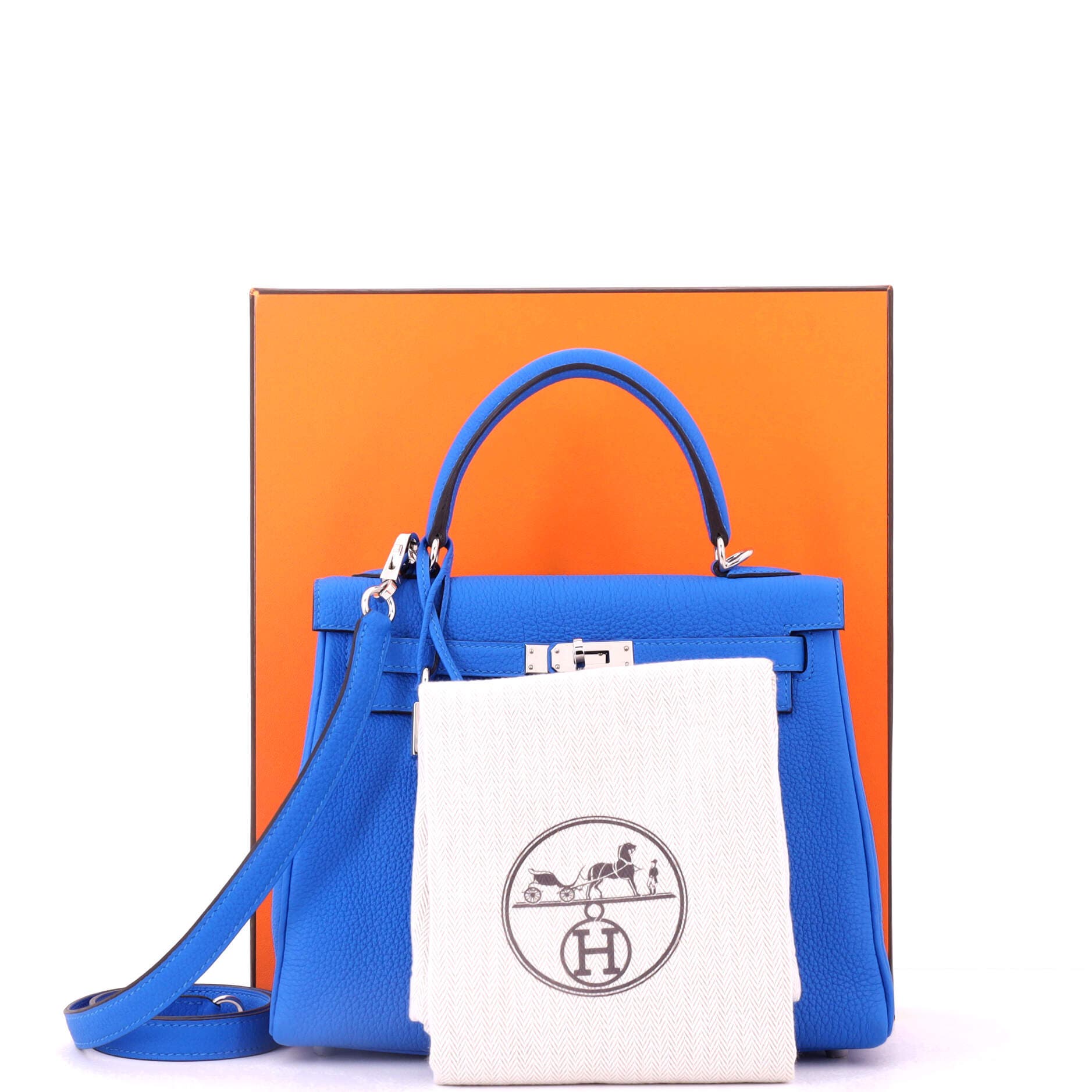 Pre-Owned Hermes Kelly Handbag Blue Togo with Palladium Hardware 25, Alternate, color, New Bleu Hydra
