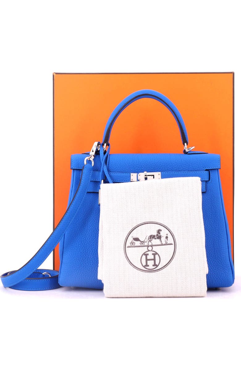 Pre-Owned Hermes Kelly Handbag Blue Togo with Palladium Hardware 25, Alternate, color, New Bleu Hydra