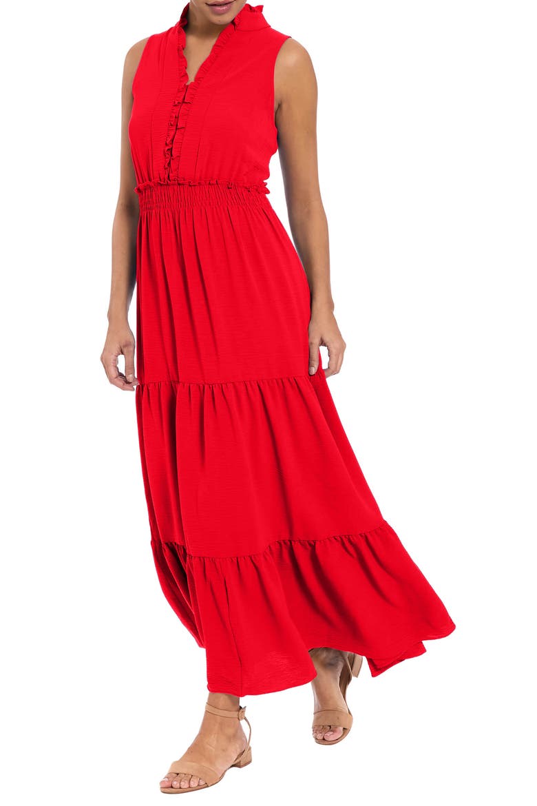 Ruffled Smocked Tiered Maxi Dress, Alternate, color, ARRESTING SCARLET