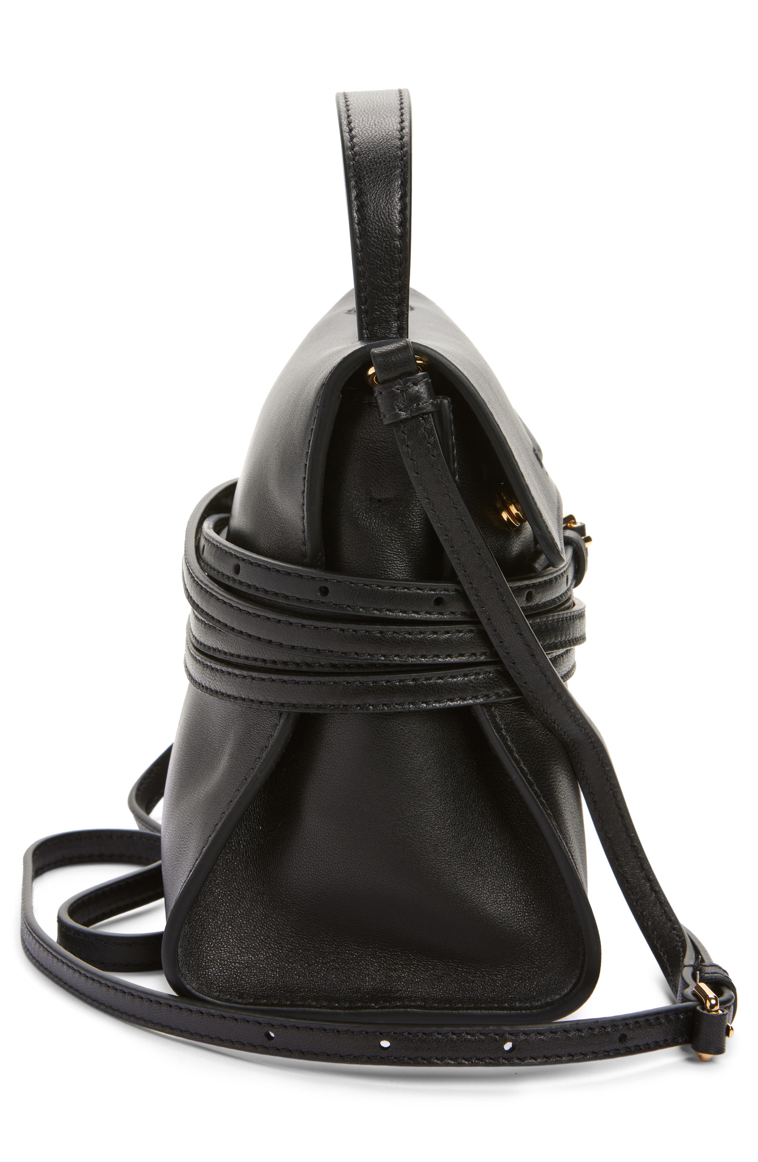 Moschino Small Tie Me Leather Top Handle Bag, Alternate, color, Black