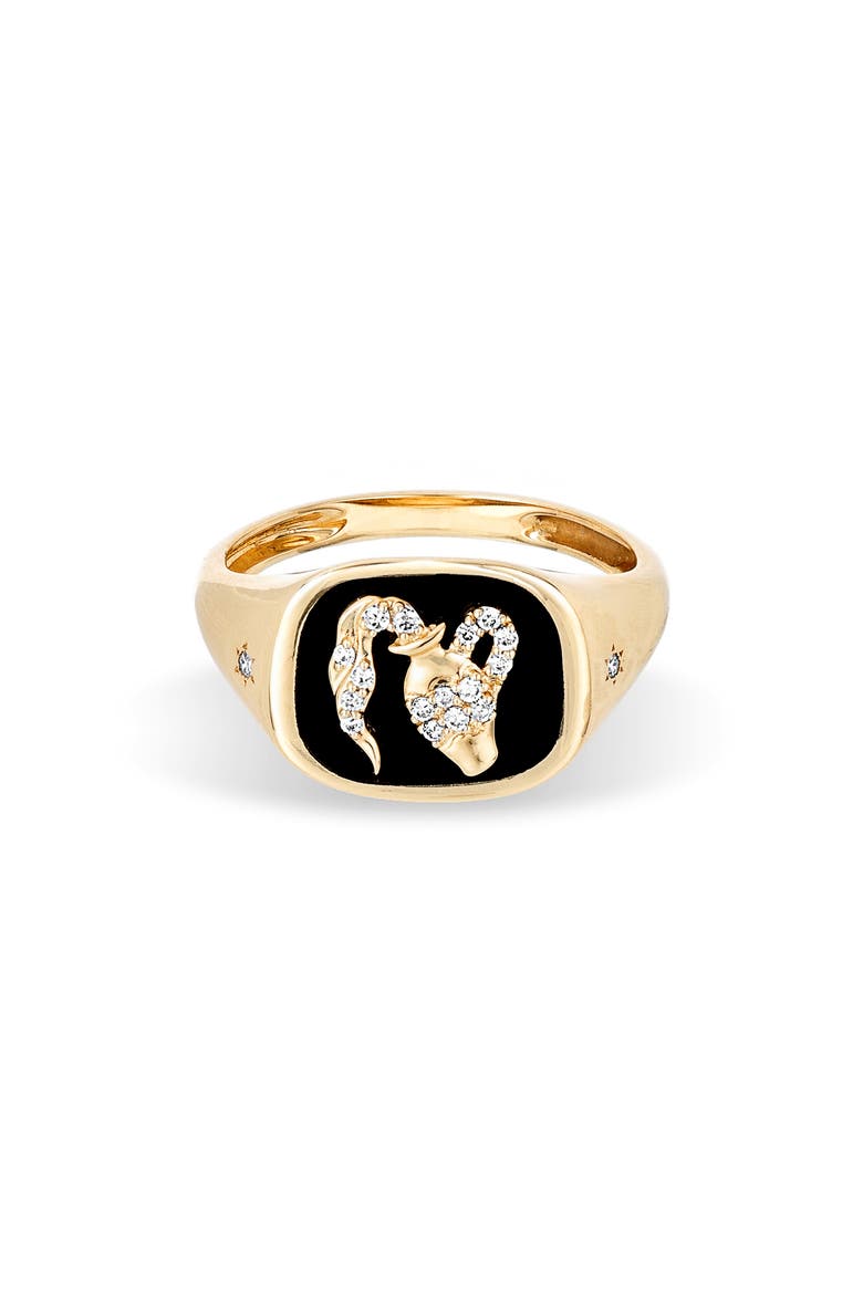 Aquarius Ceramic & Diamond Pavé Signet Ring, Main, color, YELLOW GOLD