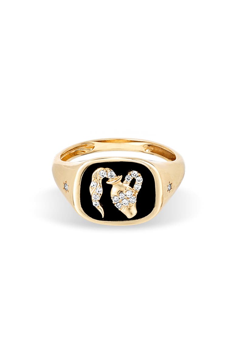 Adina Reyter Aquarius Ceramic & Diamond Pavé Signet Ring, Main, color, Yellow Gold