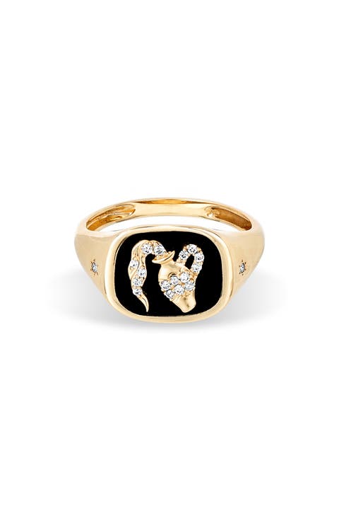Aquarius Ceramic & Diamond Pavé Signet Ring
