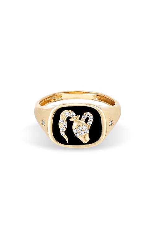 Adina Reyter Aquarius Ceramic & Diamond Pavé Signet Ring in Yellow Gold  product