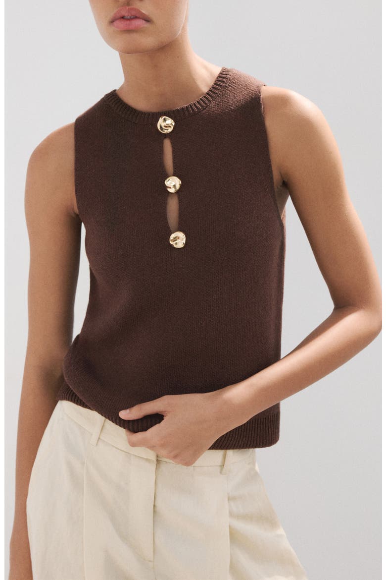 Beaded Knit Tank, Main, color, BROWN