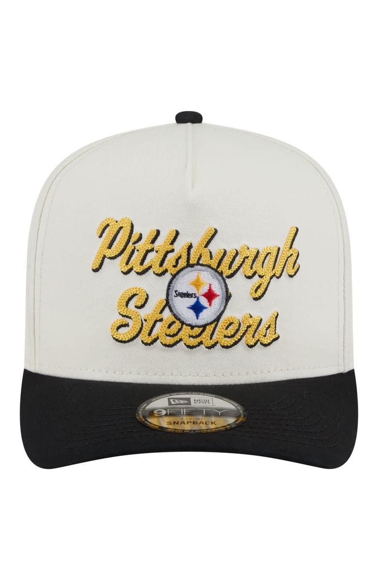 New Era Men's New Era  Cream/Black Pittsburgh Steelers Chainstitch A-Frame 9FIFTY Adjustable Hat, Alternate, color, Cream