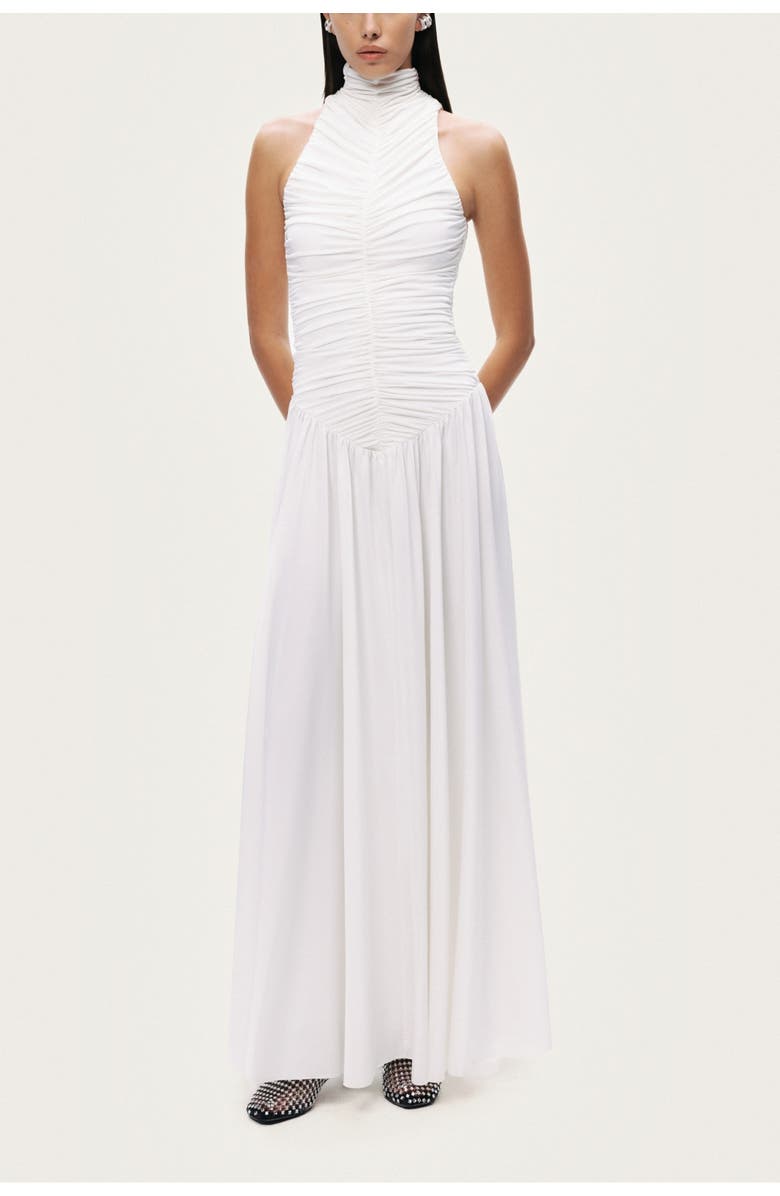 Nocturne Ruched High-Neck Maxi Dress, Main, color, White