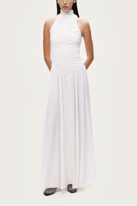 Ruched High-Neck Maxi Dress