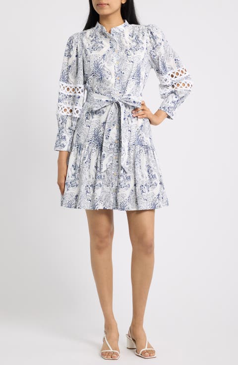 Drena Print Tie Waist Long Sleeve Shirtdress