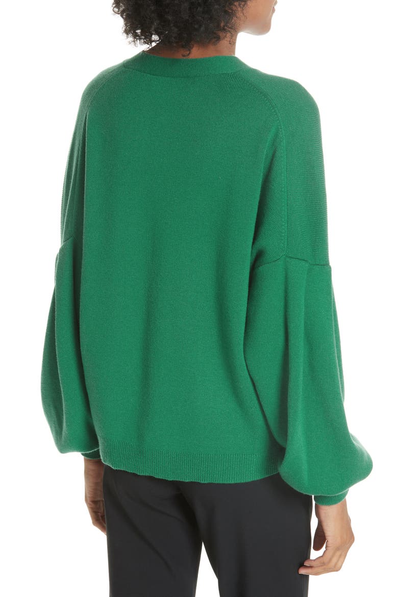 Pleated Sleeve Cardigan, Alternate, color, GREEN