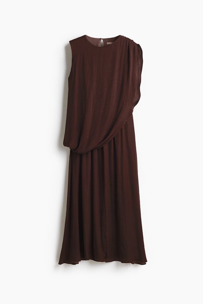 Draped Satin Dress, Alternate, color, Dark brown