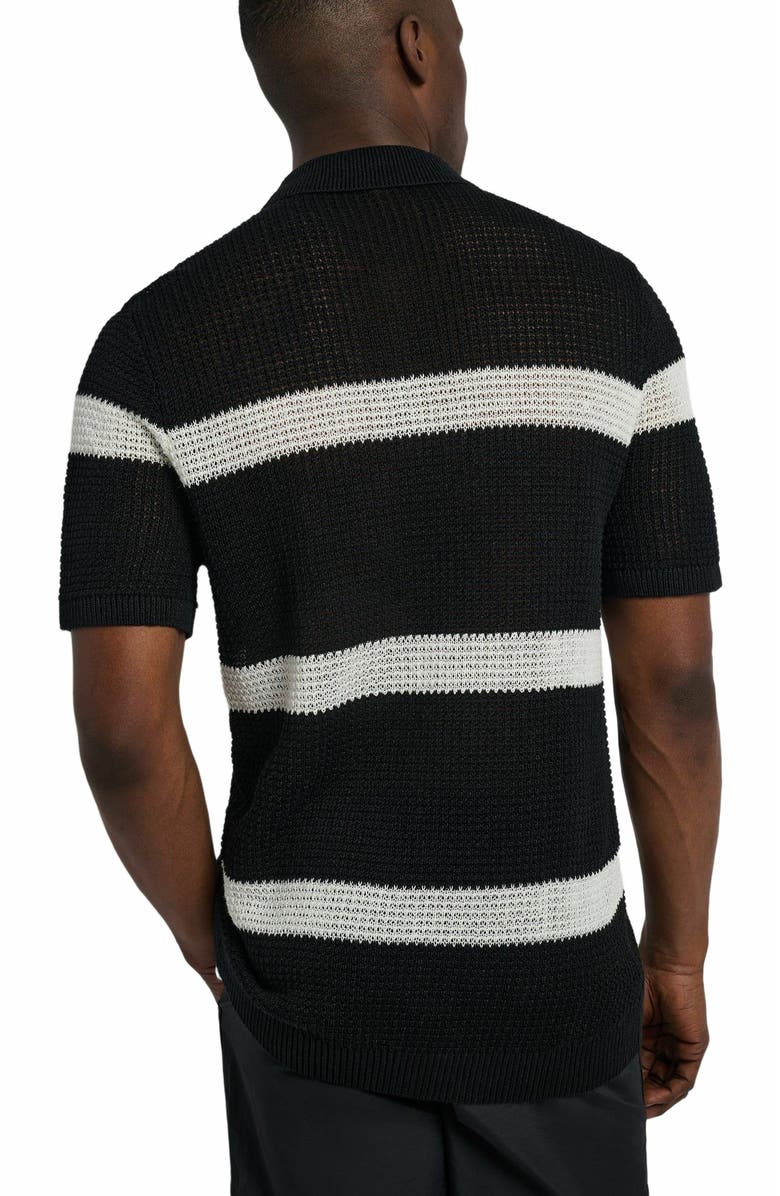 Onia Linen Short Sleeve Button Up Sweater, Alternate, color, Black/Egret