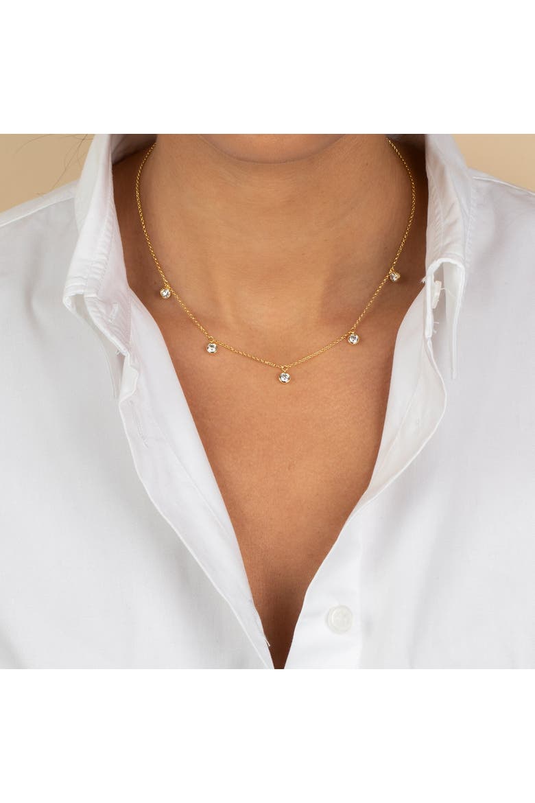Mini Multi CZ Bezel Dangling Charm Necklace, Alternate, color, Gold