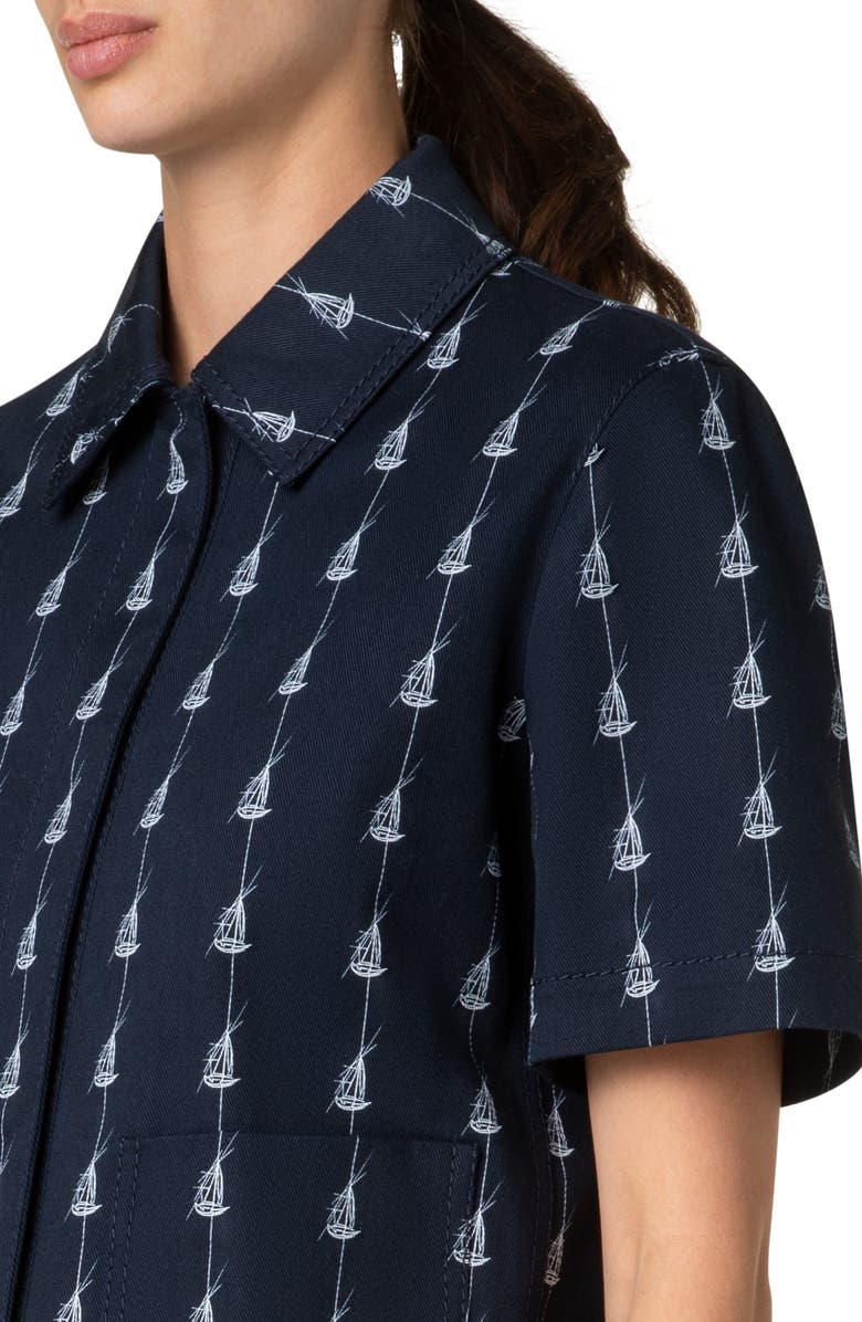Akris punto Sailboat Pinstripe Short Sleeve Crop Jacket, Alternate, color, Navy