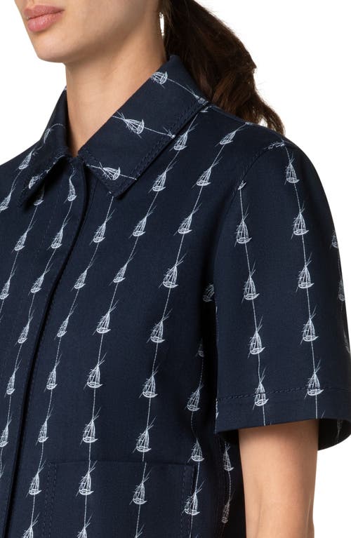 Akris Punto Sailboat Pinstripe Short Sleeve Crop Jacket In Navy