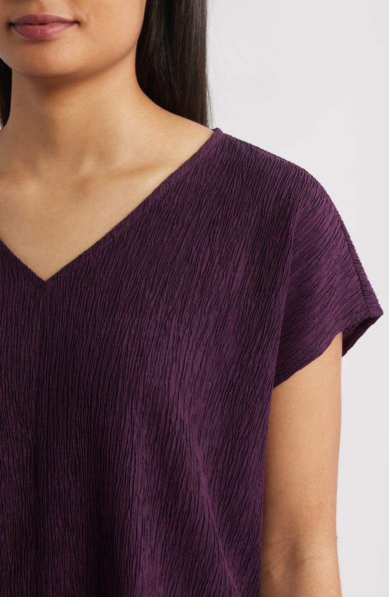 Eileen Fisher Crinkled V-Neck Boxy Top, Alternate, color, Blackberry
