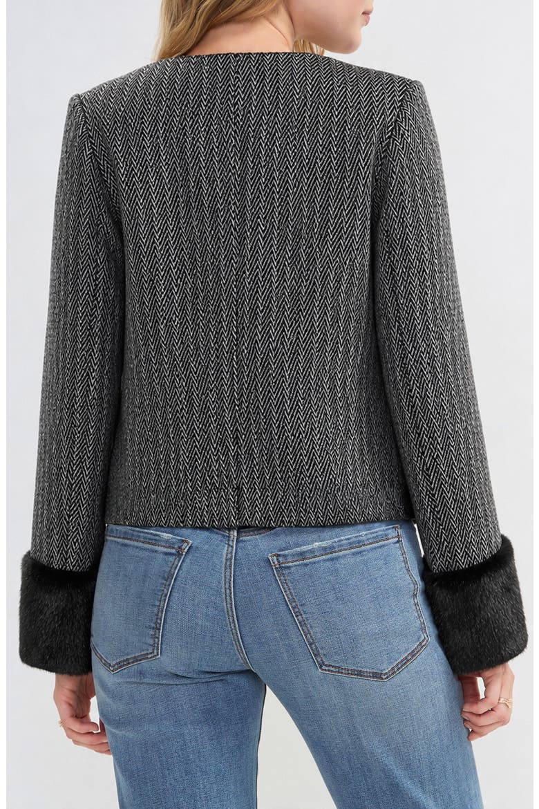Herringbone Jacket with Faux Fur Cuffs, Alternate, color, BLACK MULTI