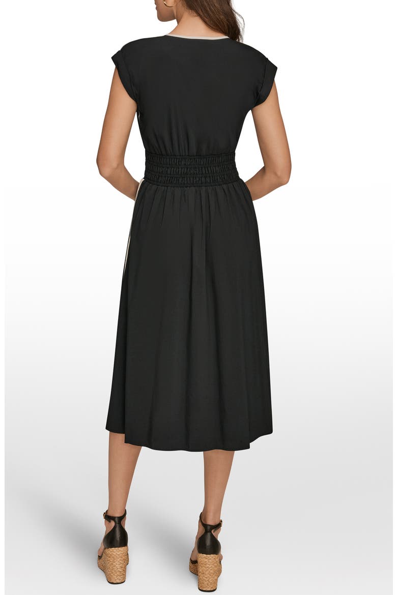 Cap Sleeve Piped Midi A-Line Dress, Alternate, color, BLACK/ CREAM