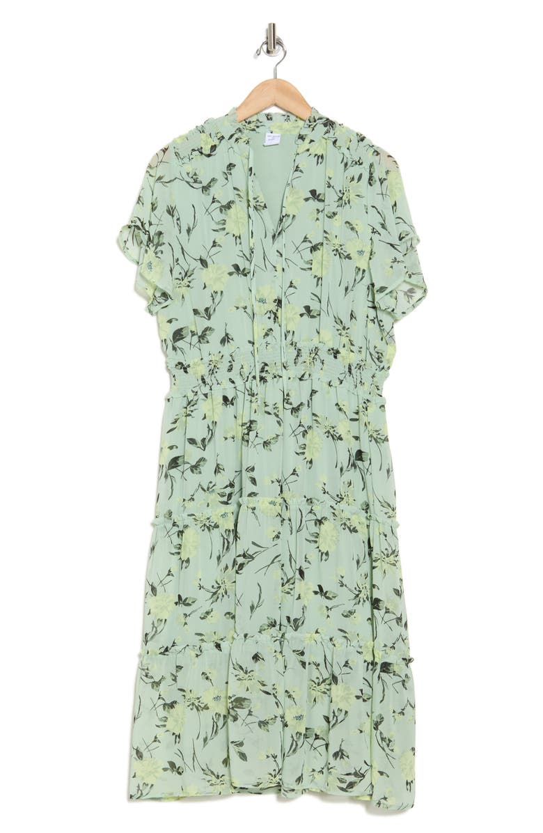 Melrose and Market Tiered Midi Dress, Alternate, color, Green Celadon Prim Bloom