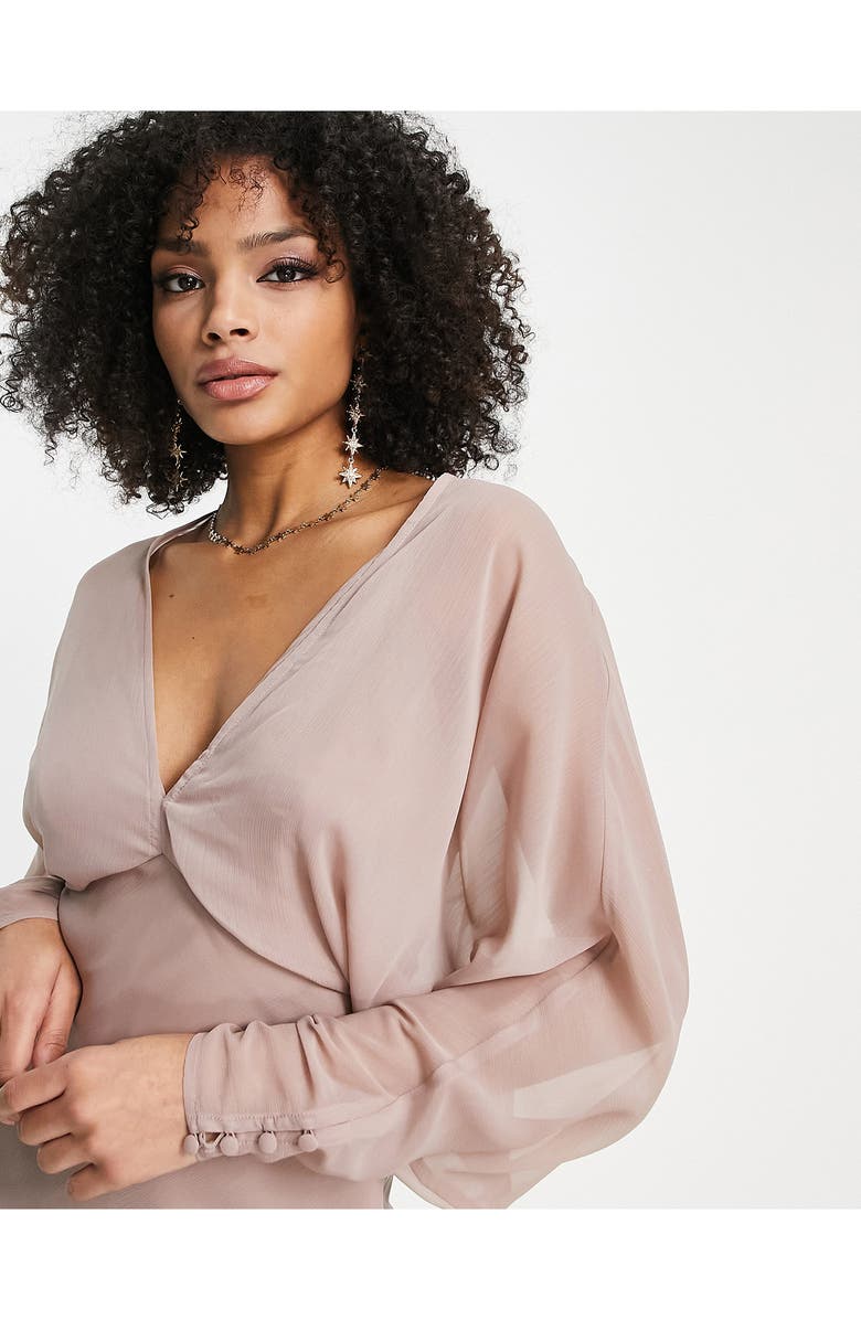 ASOS DESIGN Batwing Long Sleeve Midi Dress, Alternate, color, 