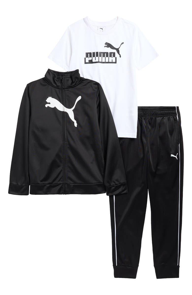 PUMA Kids' Tricot Track Jacket, T-Shirt & Joggers Set, Main, color, Black
