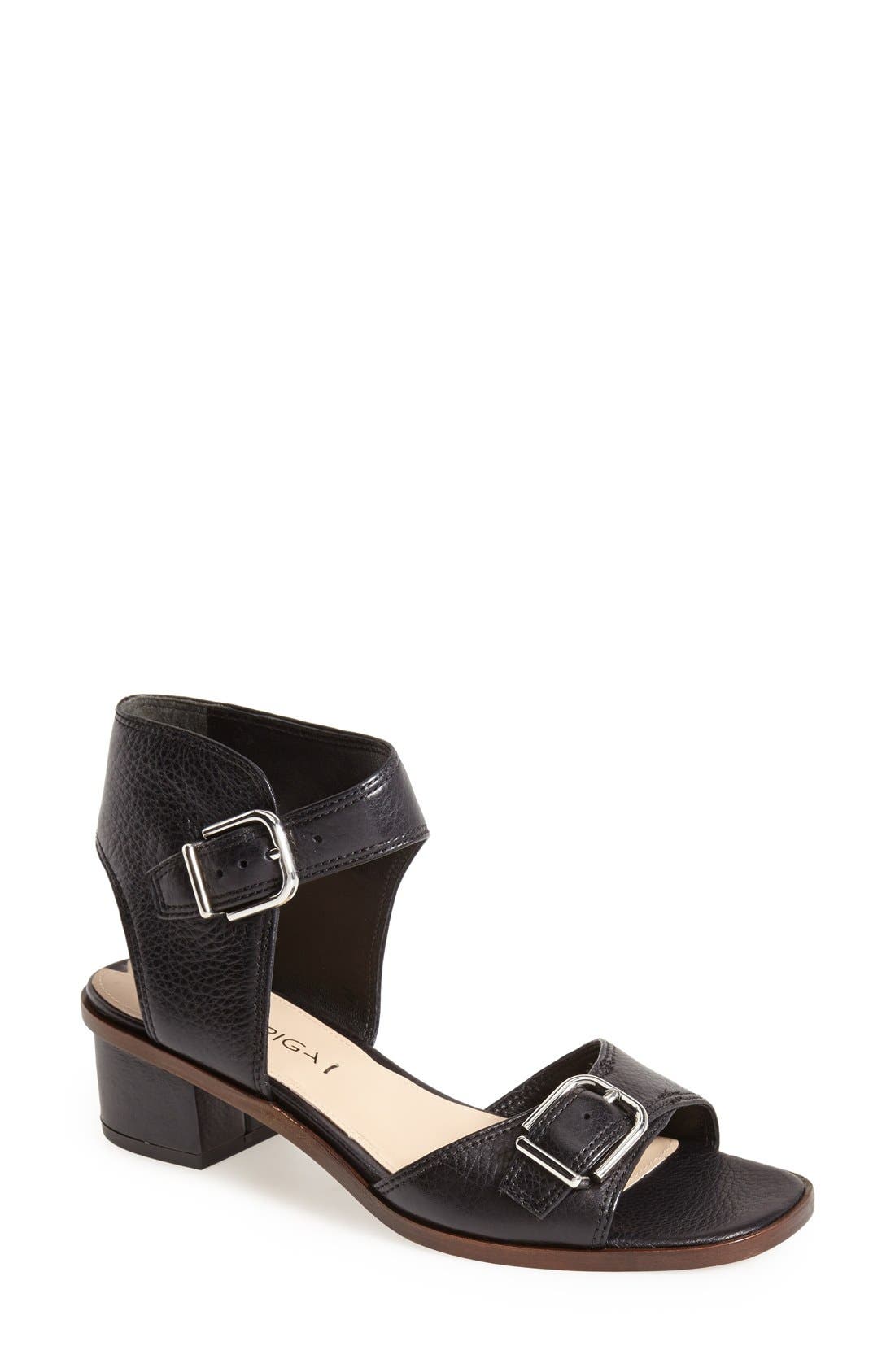 'Minerva' Leather Sandal, Main, color, BLACK