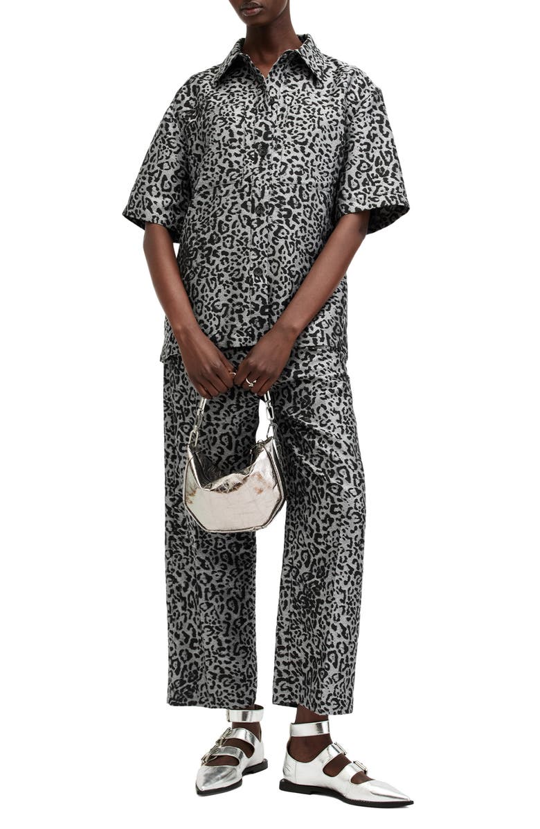 AllSaints Jemi Leopard Print Button-Up Shirt, Alternate, color, Silver Grey