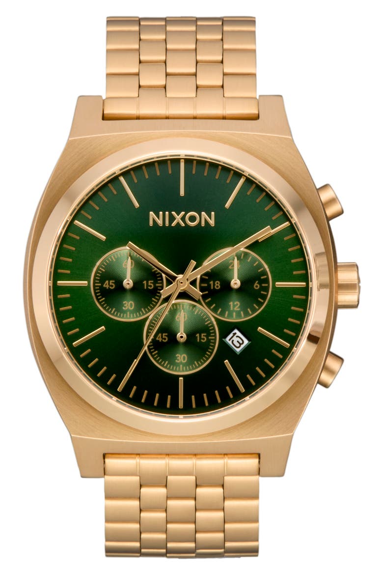 Time Teller Chronograph Bracelet Watch, 40mm, Main, color, GOLD / GREEN SUNRAY