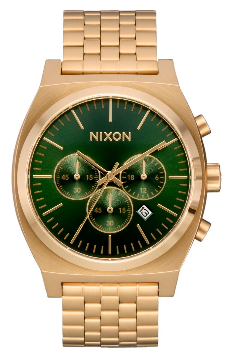 Nixon Time Teller Chronograph Bracelet Watch, 40mm, Main, color, Gold / Green Sunray