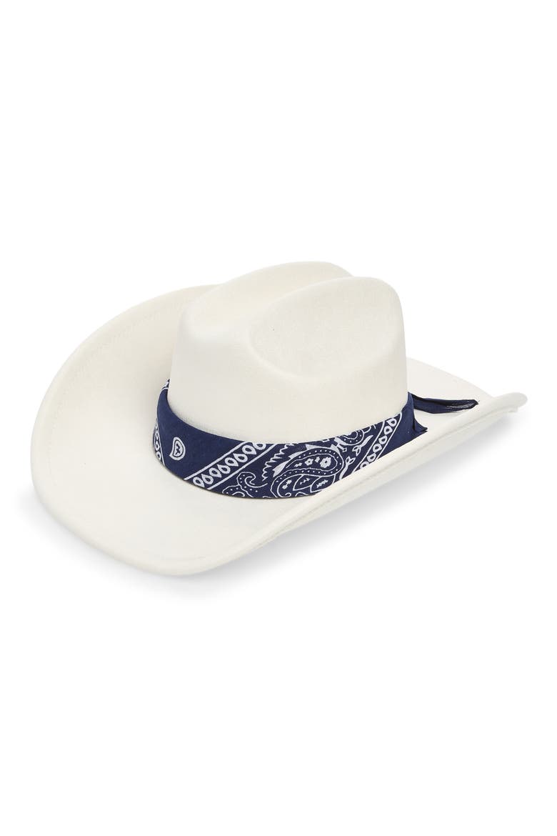 Bandana Trim Cowboy Hat, Main, color, IVORY- BLUE BANDANA