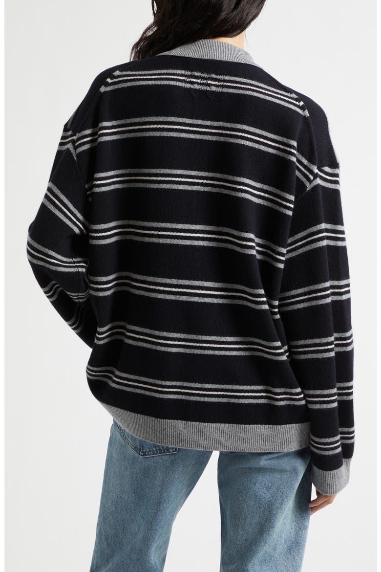 Galvez Stripe Cashmere Polo Sweater, Alternate, color, DARK NAVY/ GREY STRIPE