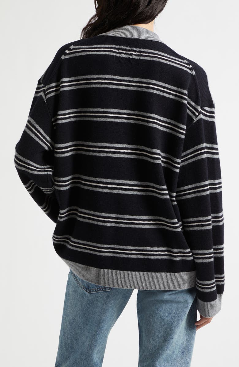 Nili Lotan Galvez Stripe Cashmere Polo Sweater, Alternate, color, Dark Navy/ Grey Stripe