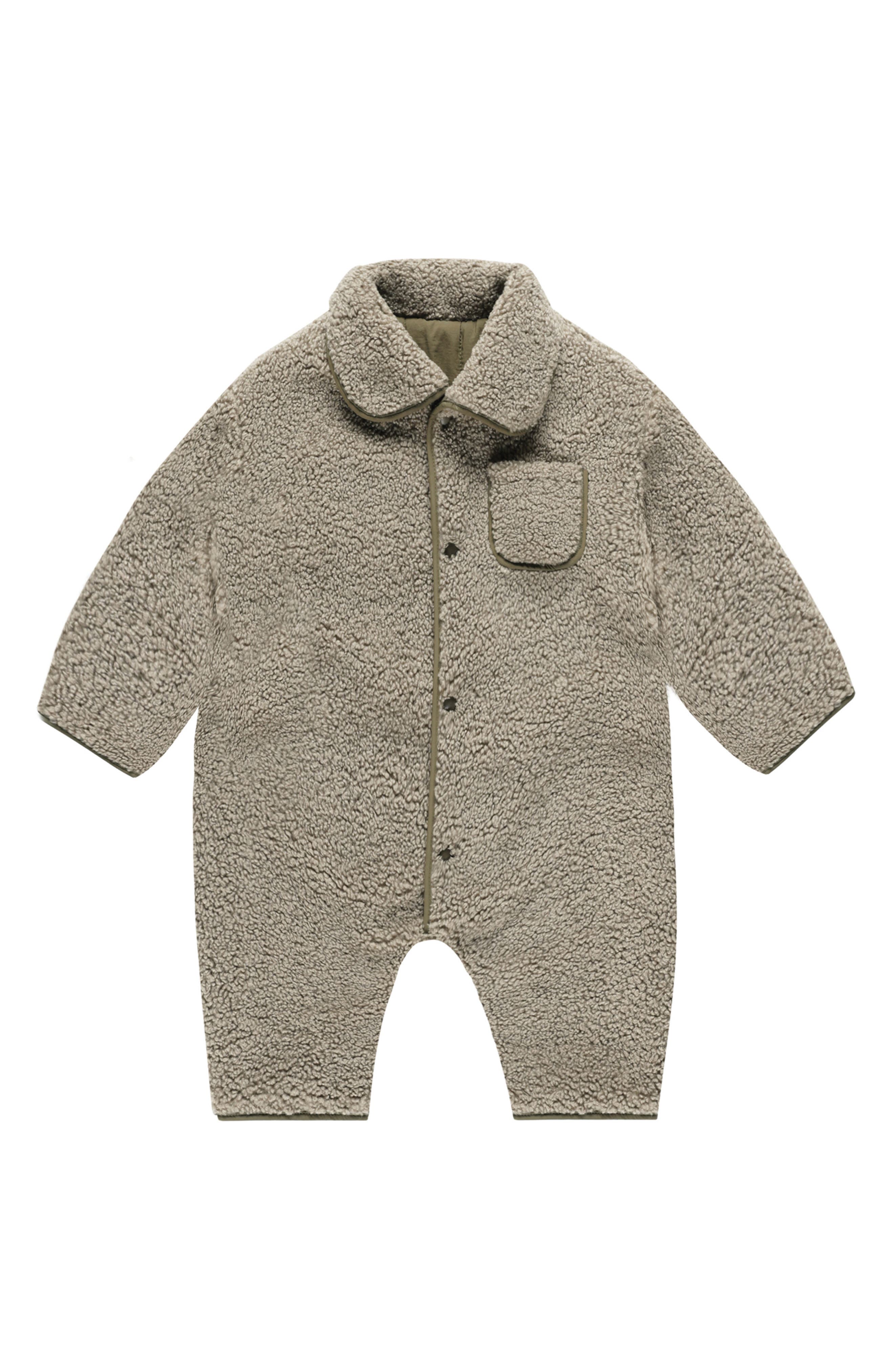 QUINCY MAE Reversible Faux Shearling Jumpsuit in Olive 