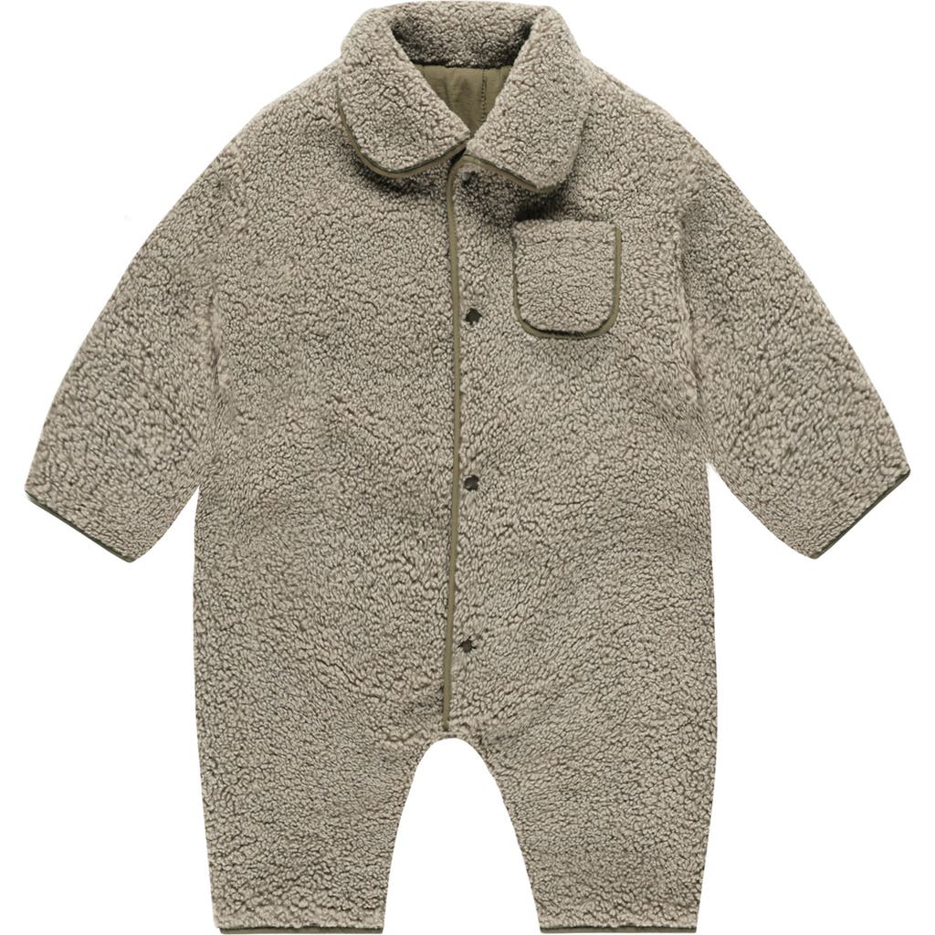 QUINCY MAE Reversible Faux Shearling Jumpsuit in Olive