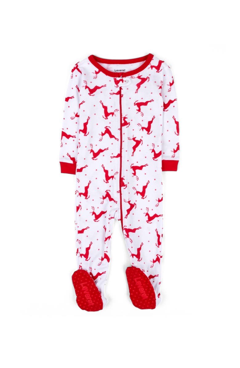 Leveret Footed Cotton Pajamas Matching Family Coordinated Holiday Prints, Main, color, Reindeer