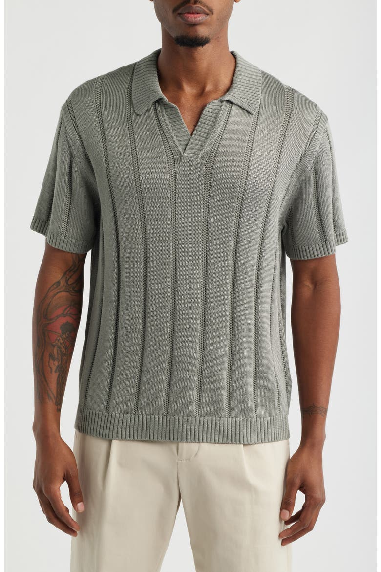 Boxy Short Sleeve Polo Sweater, Main, color, GREY FOSSIL