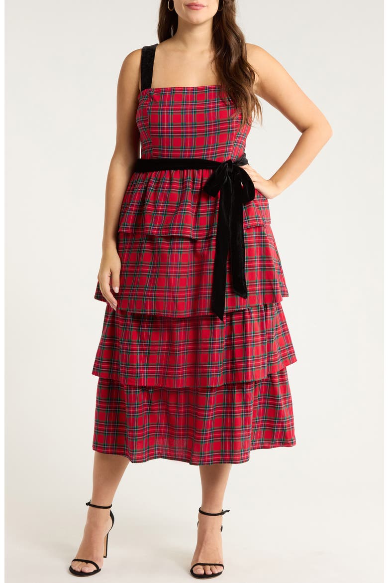 Arvada Plaid Mari Smocked Tiered Maxi Dress, Main, color, RED-MULTI