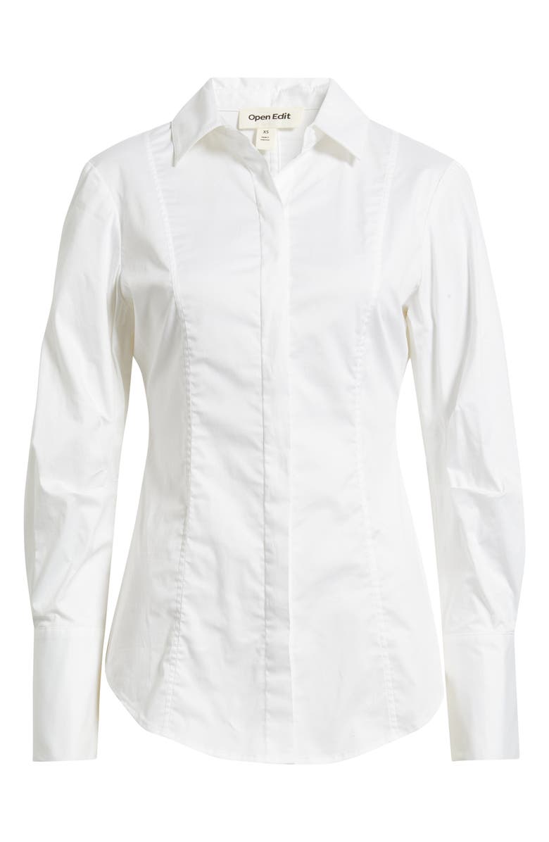 Open Edit Seam Detail Split Back Stretch Cotton Poplin Shirt, Alternate, color, White