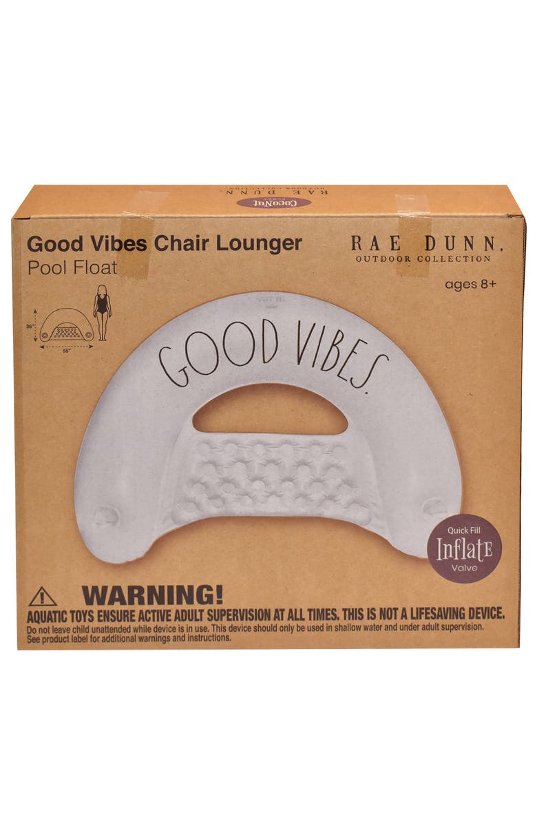 Rae Dunn Good Vibes Chair Lounger 55 inch x 36 inch Water & Pool Inflatable, Alternate, color, White