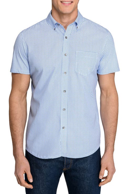 Slim Fit Houndstooth Reworked Short Sleeve Button-Down Shirt