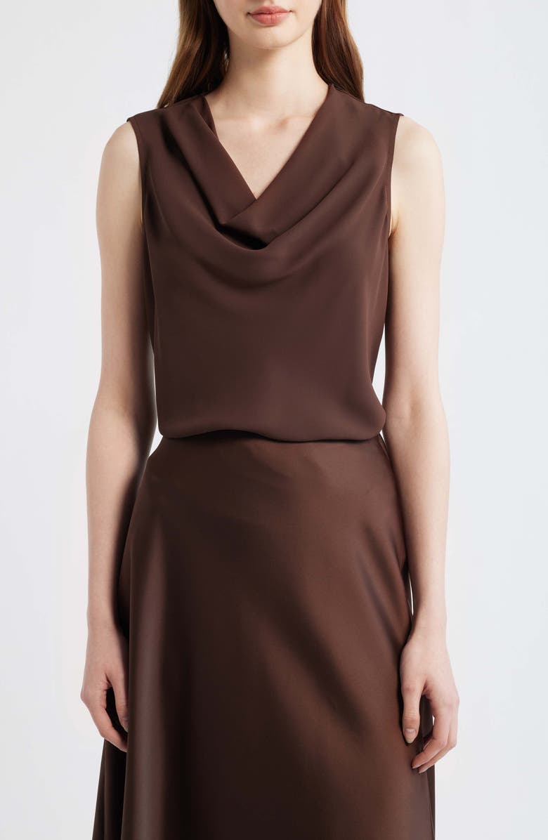 Anne Klein Cowl Neck Sleeveless Top, Main, color, Dark Chocolate