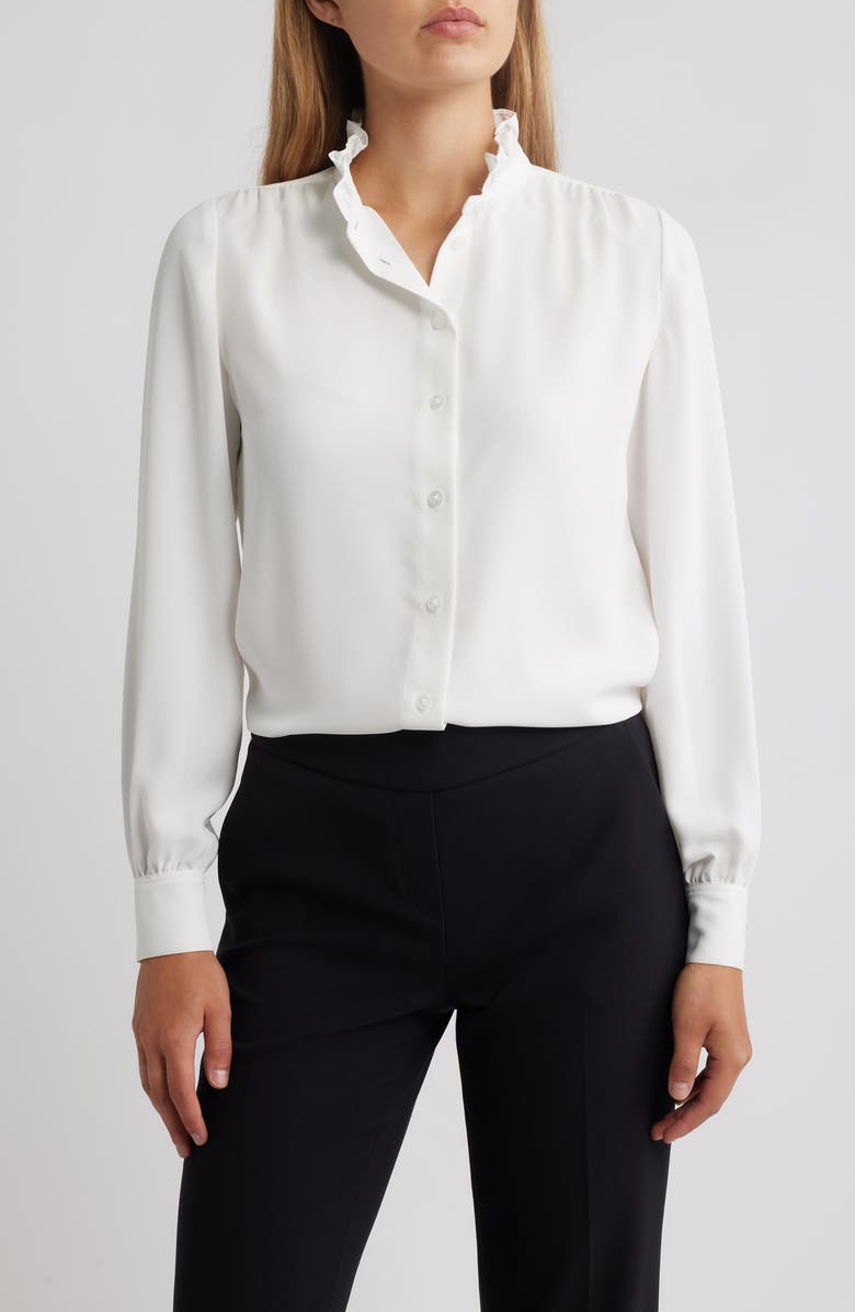 Anne Klein Ruffle Accent Button-Up Shirt, Main, color, 