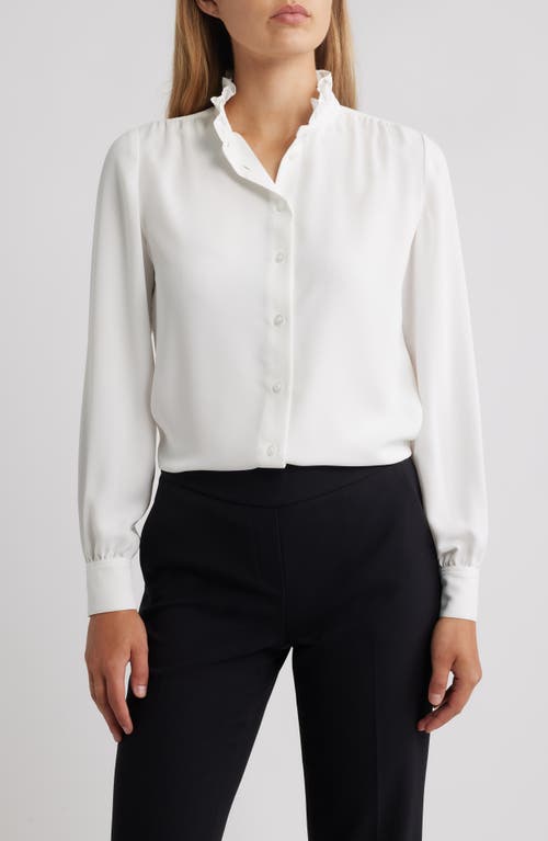 Anne Klein Ruffle Accent Button-up Shirt In White