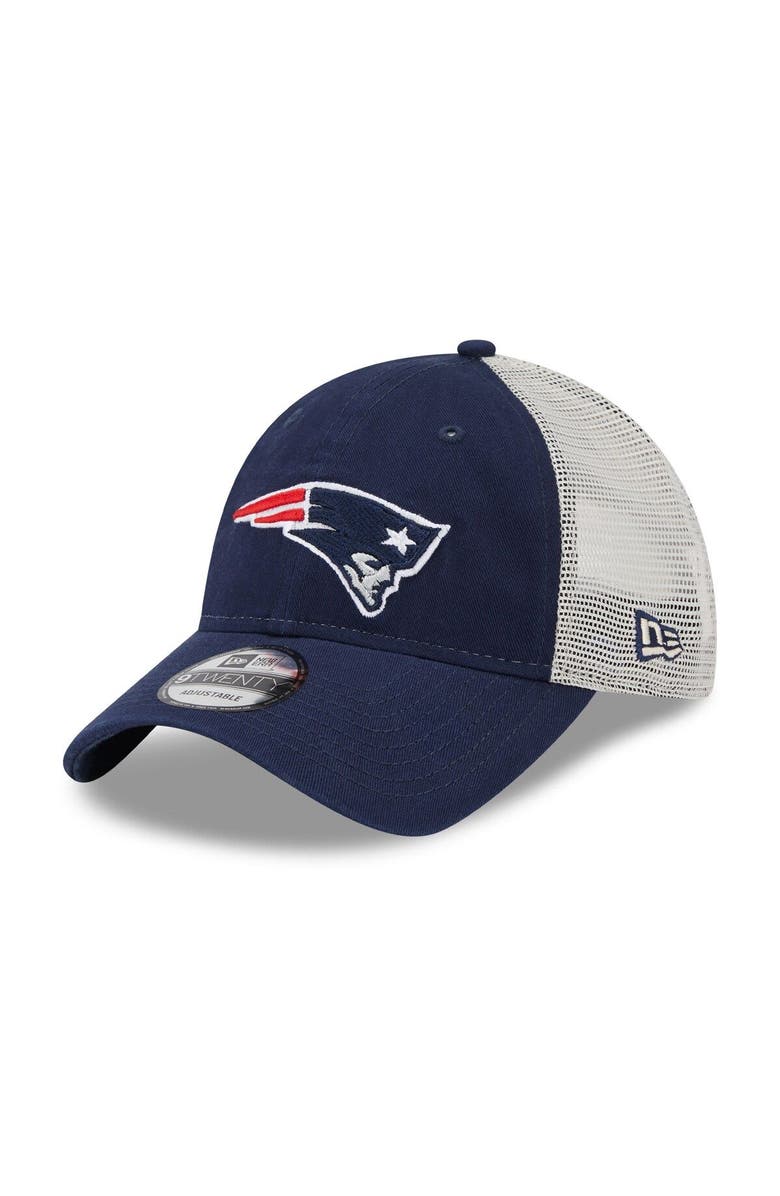 New Era Men's New Era Navy/Natural New England Patriots Loyal 9TWENTY Trucker Hat, Main, color, 
