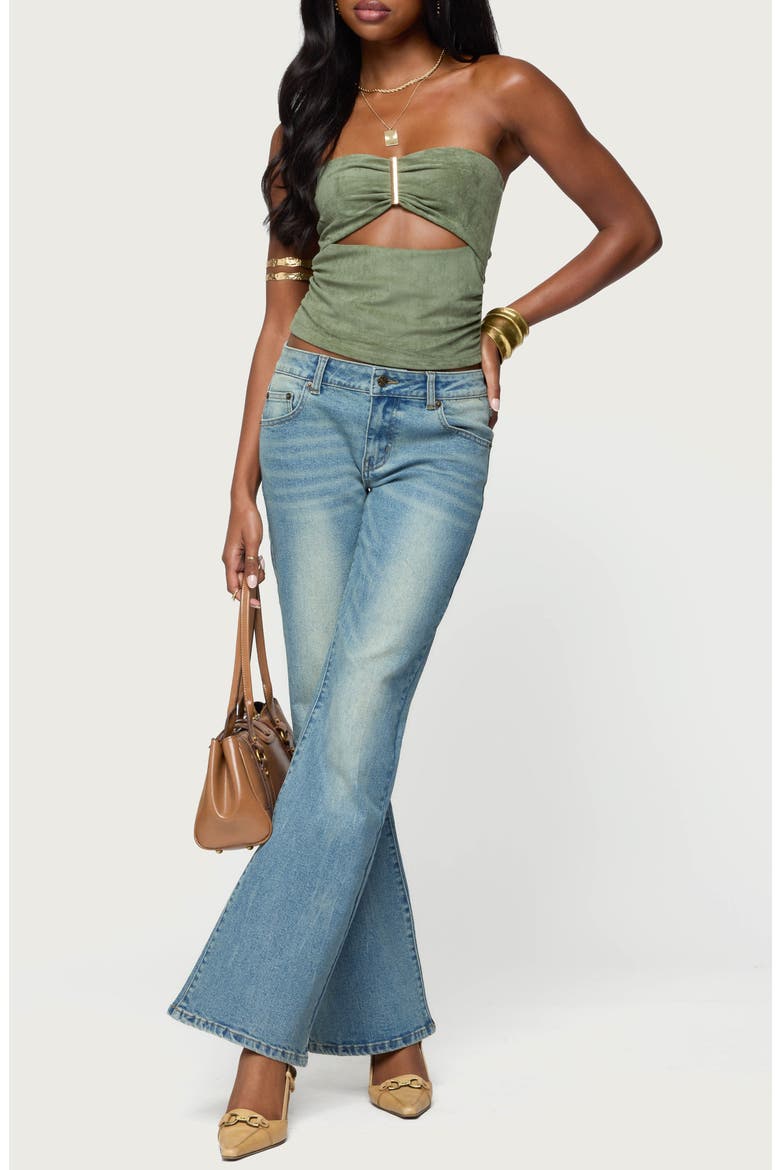 Kalina Cutout Strapless Faux Suede Top, Alternate, color, OLIVE